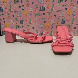 Cider Pink Square Toe Block Heel Mules with Bow Detail